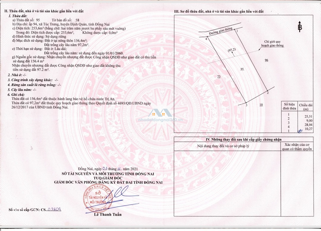 Bán đất ở 100% thổ cư, 10mx28m Mặt tiền đường Nam Lộ 101 Định Quán, Giá chỉ 2 tỷ.