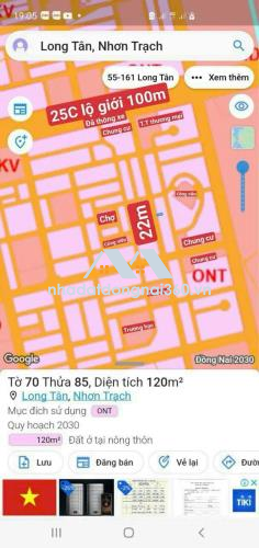 Bán lô long tân city, 1 xẹc đường 25c, giá ngộp, chính chủ