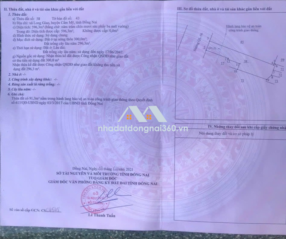 12,6 triệu/m2 sở hữu Mặt tiền Quốc Lộ 56, có sẳn 300m2 Đất Đô Thị, Vị trí trung tâm