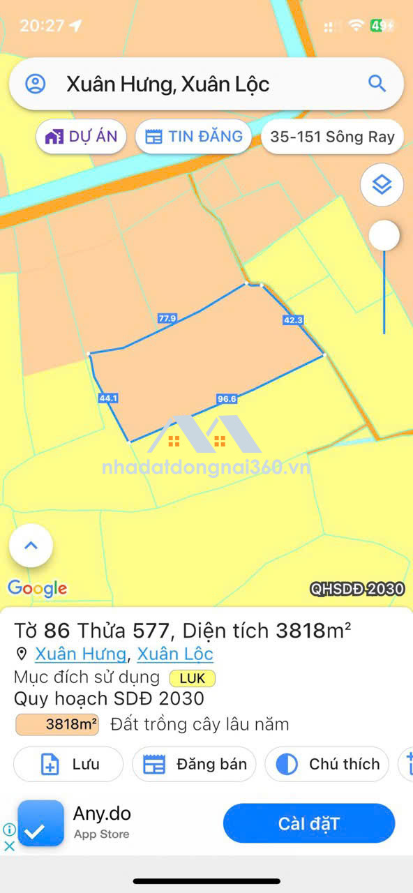Bán Lô Đất Lớn 9423m² Tại Xuân Hưng, Xuân Lộc – Đường Xe Hơi Vào Tận Đất, Giá Tốt Đầu Tư