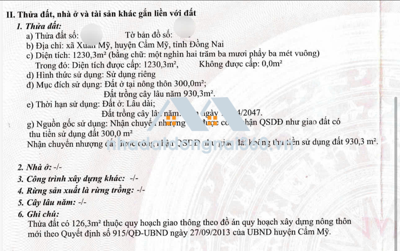 Bán đất tại Xã Cẩm Mỹ, Đồng Nai giá 7 tỷ  900 triệu