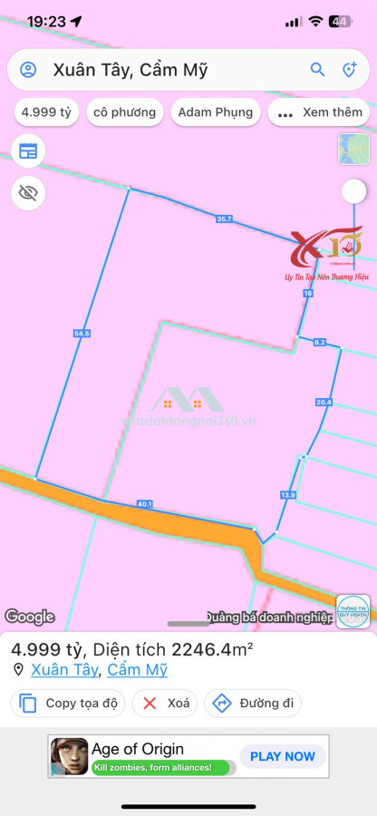 Cần bán gấp 2300m2 (40x54m) quy hoạch đất ở 100% xã Xuân Tây, H.Cẩm Mỹ Đồng Nai