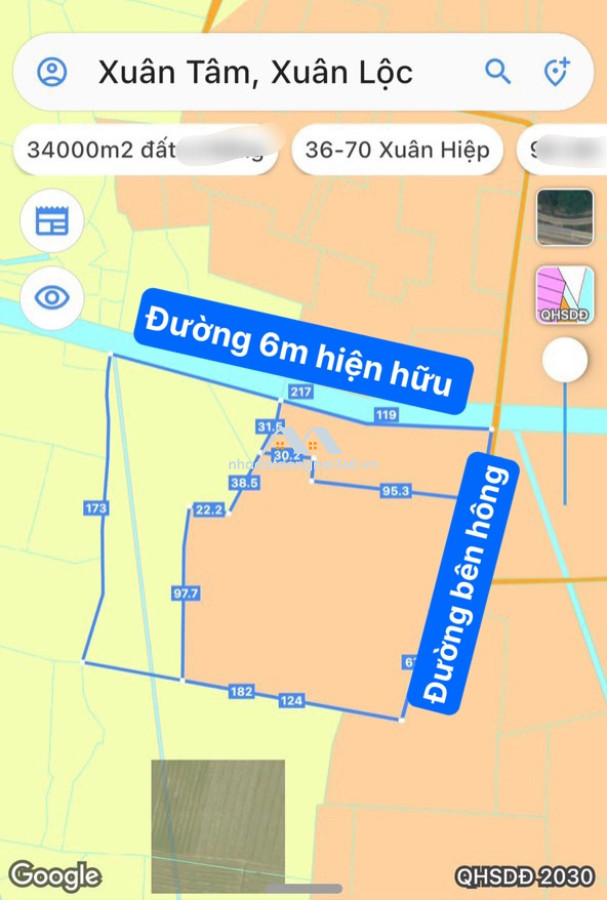 Bán đất xã Xuân Tâm Huyện Xuân Lộc 2 mặt tiền 34000m2 giá còn 29 tỷ